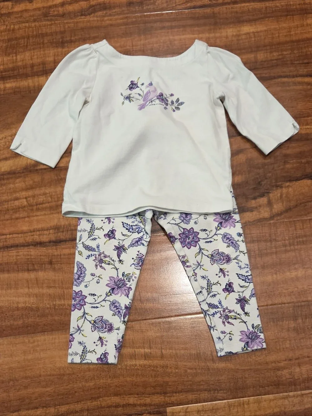Janie and Jack EUC 18-24 Months Ivory Bird Top and Floral Ponte Pants